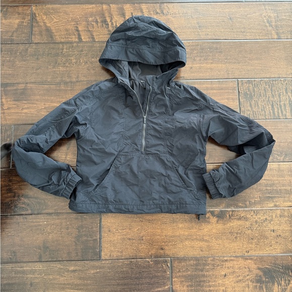 Lululemon Windbreaker Jacket Womens 4 Black 1/2 Zip Hooded Cropped Running - Picture 2 of 7